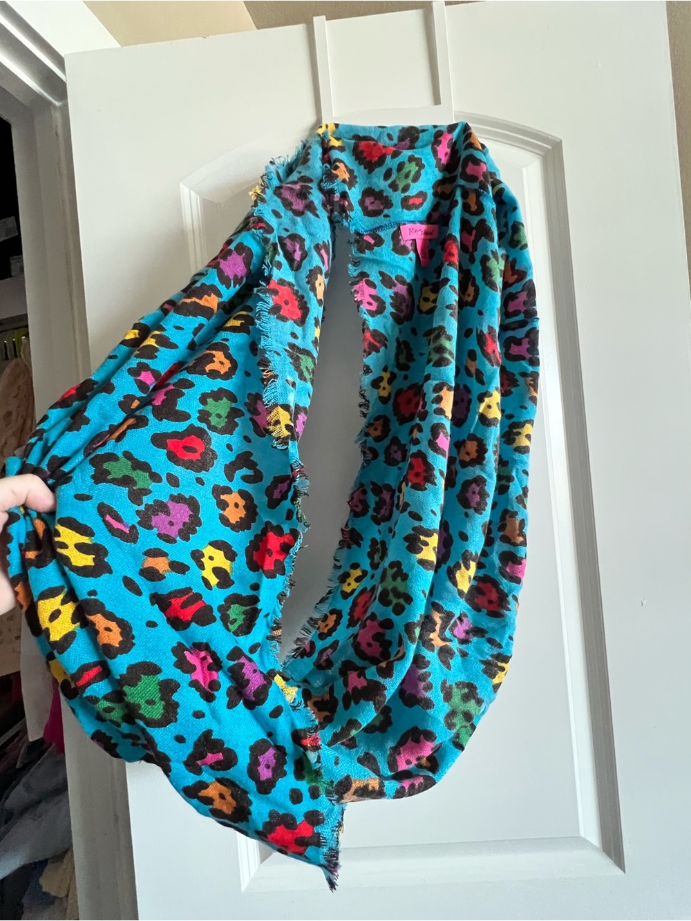 Betsey Johnson Teal Infinity Scarf with Multicolor Leopard Print